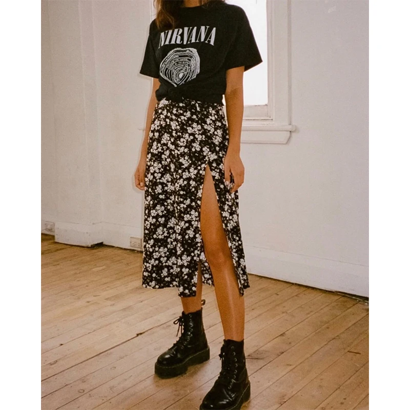 Женская летняя юбка с высокой талией и цветочным принтом | одежда