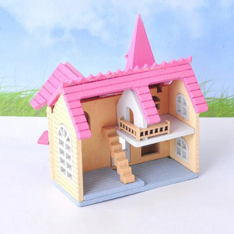 Розовый Сказочный городок в сборе миниатюрный дом деревянная поделка сказочное
