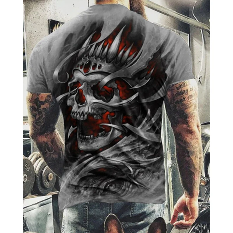 

Fashion Summer T Shirt Men 2021 3D Skull Printing Breathable Streetwear Men Trendy Splicing Pattern Loose Men Short Sleeve Tees