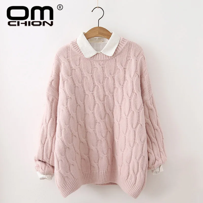 

OMCHION Pull Femme 2019 Autumn Winter Women Sweaters And Pullovers Korean Twist Cute Knitted Sweater Loose Jumper LMY113