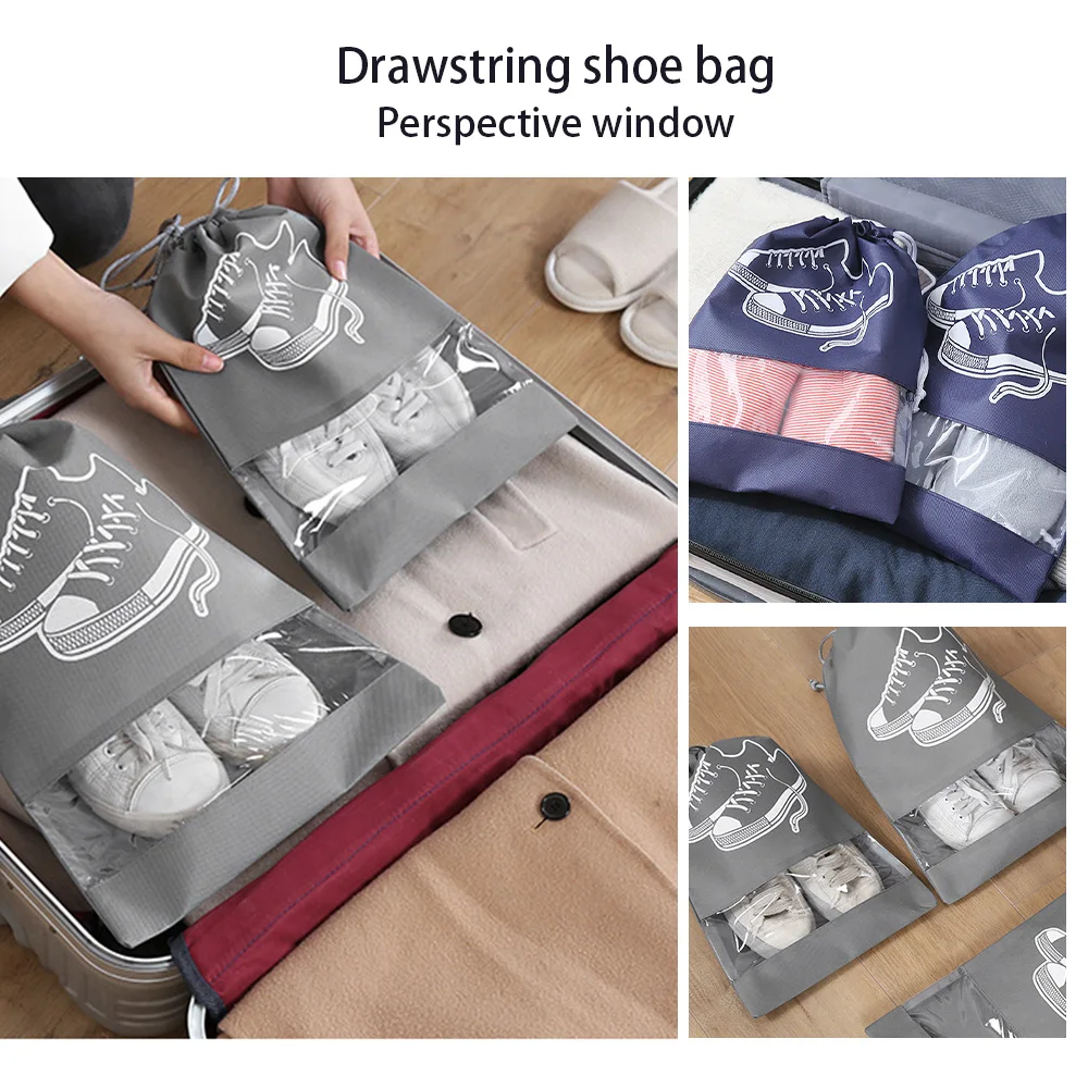 

Portable Shoes Bag Waterproof Dustproof Shoe Storage Bag Organize Tote Drawstring Bag Non-Woven Organizer For Travel Wholesale