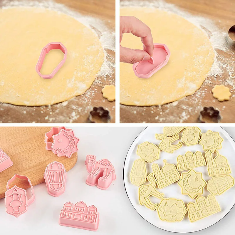 

6 Pcs/set Mubarak Cookie Mold Mosque Lantern Camel Star Moon Ramadan Muslim 3D Biscuit Mold Party Supplies Decoration