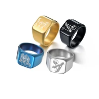 2020 fashion simple style black gold blue square ring mens vintage stainless steel letters customized jewelry gift for him
