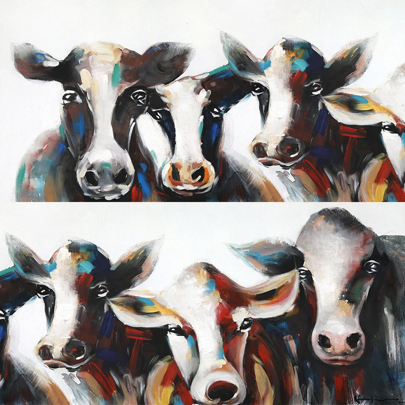 

Original Abstract Art Painting Five Cows Posters And Prints Wall Art Canvas Pictures for Living Room Home Decoration