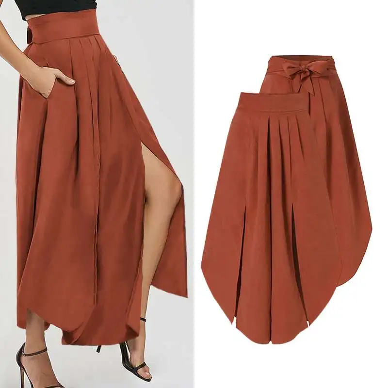 

Celmia High Waist Hakama Pants Women's 2021 Fashion Office Lady Trouser Elegant Solid Casual Bow Asymmetrical Split Pantalon 5XL