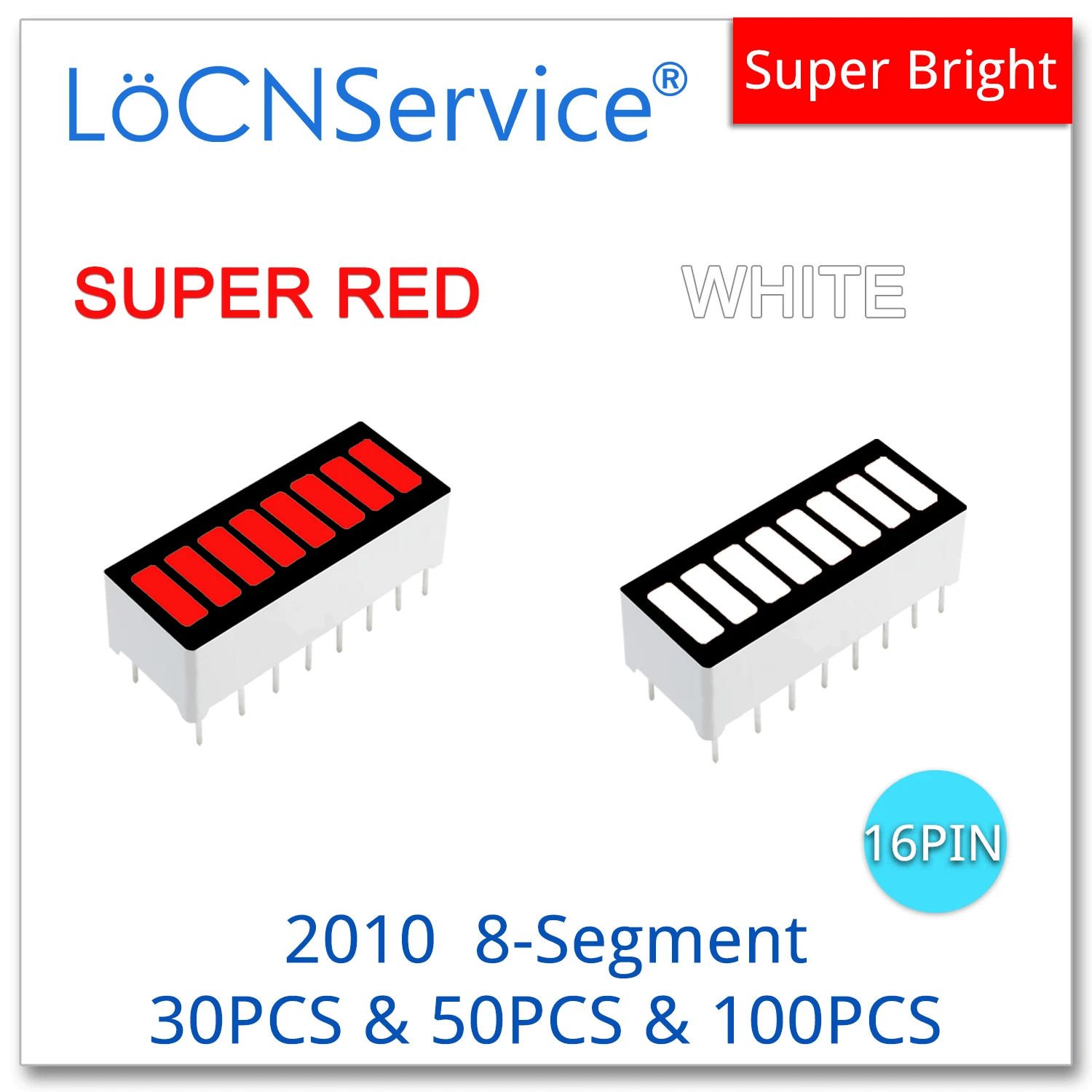 

LoCNService 30PCS 50PCS 100PCS Red White 8-segment 2010 DIP16 Anode Bargraph LED Bar graph light display digital