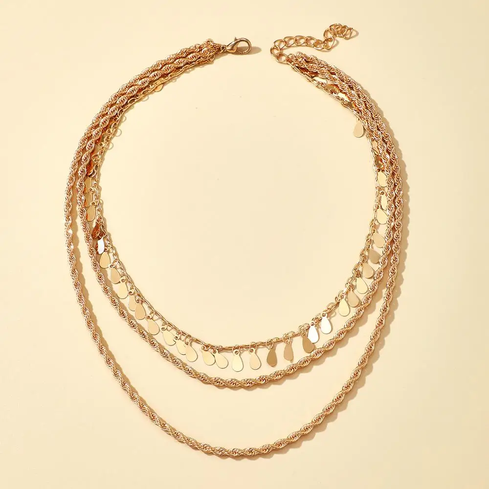 

New Punk Leaf Tassel Chain Choker Necklace 2021 Trendy Multilayer Gold Alloy Metal for Women Bohemain Jewelry Gift dropshopping