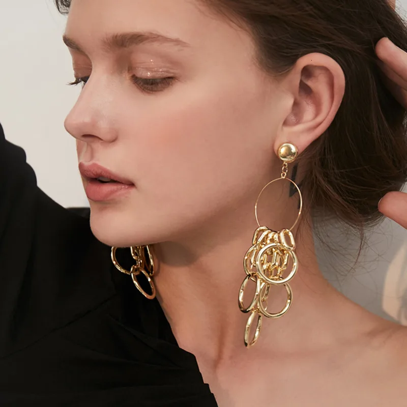 WKOUD EAM женские круглые металлические большие серьги висюльки очаровательные