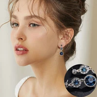 2021 luxury trendy round zircon drop earrings for women vintage silver plated dangle female jewelry engagement banquet gifts