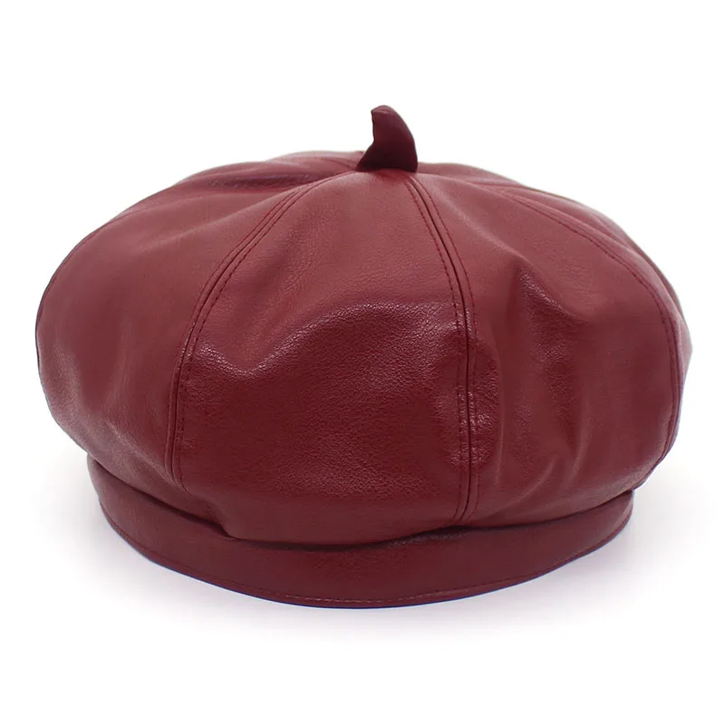 

Ditpossible vintage pu beret women caps solid gorras touca berets hat