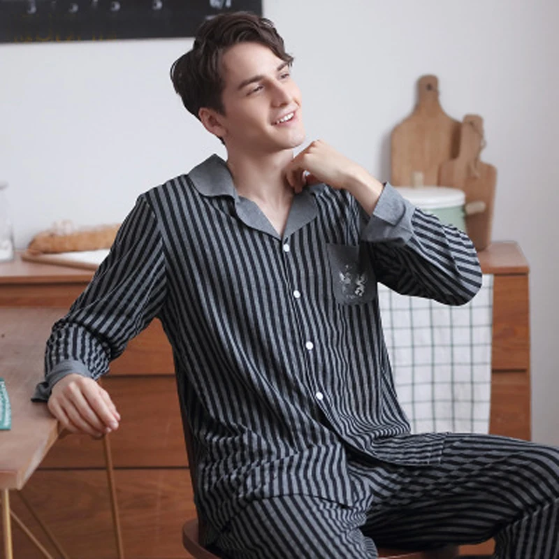 Good Quality Homewear Clothes Long Sleeve Breathable Cotton Loose Sleepwear Night Suit Men Pajamas Set