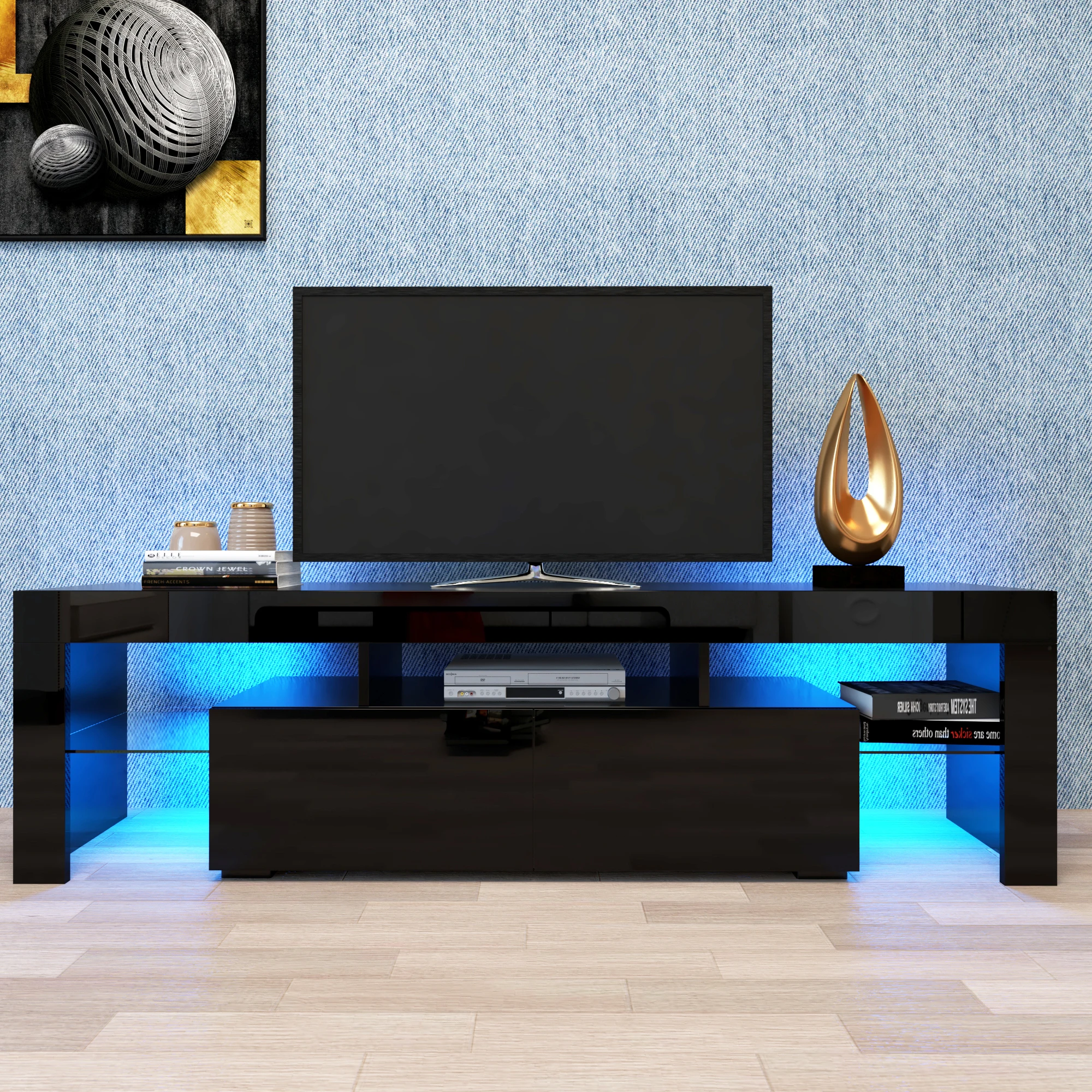 

Modern White/Black TV Stand 1603545CM 20 Colors LED TV Cabinet w/Remote Control Lights Easy to Clean Assemble [US-Stock]
