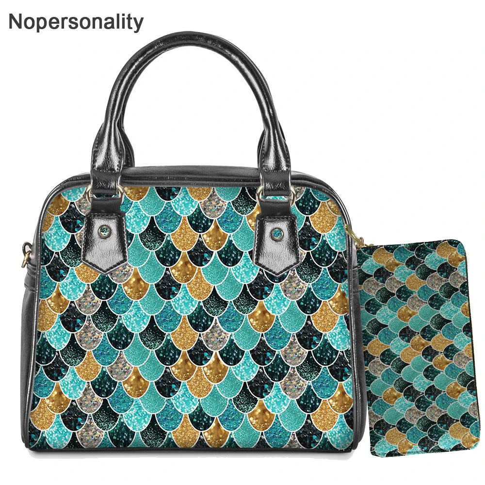 

Nopersonality Lady Pretty Mermaid Print Tote Bag Beautiful Fish Scale Printing Shoulder Bag for Women Female Leather Handbag