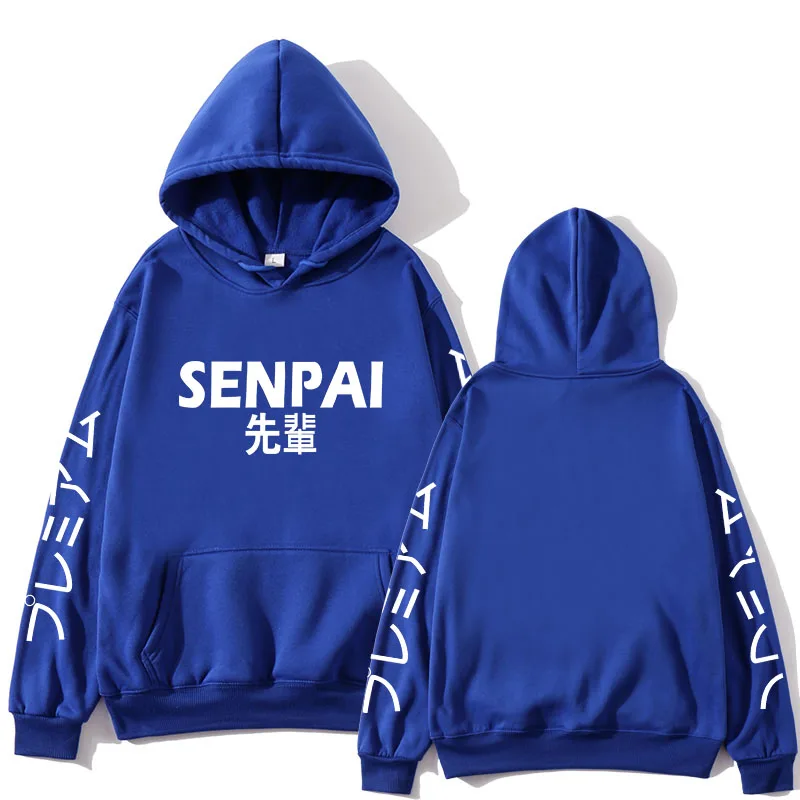 

New Winter Anime Senpai Design Print Fleece Men's Hoodies Sweatshirts Men Women Streetwear Funny Black Hoody Man Winter Clothes
