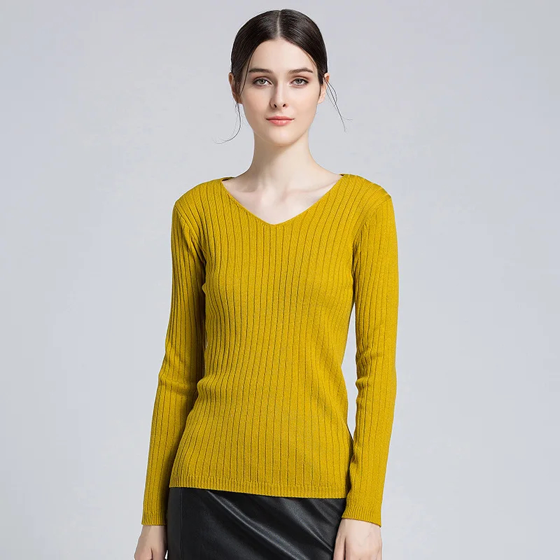 

Donsigne Women's Sweater New Fashion V-neck Slim Solid Color Thin Knit Long Sleeves V-Neck Pullovers Sweater Women