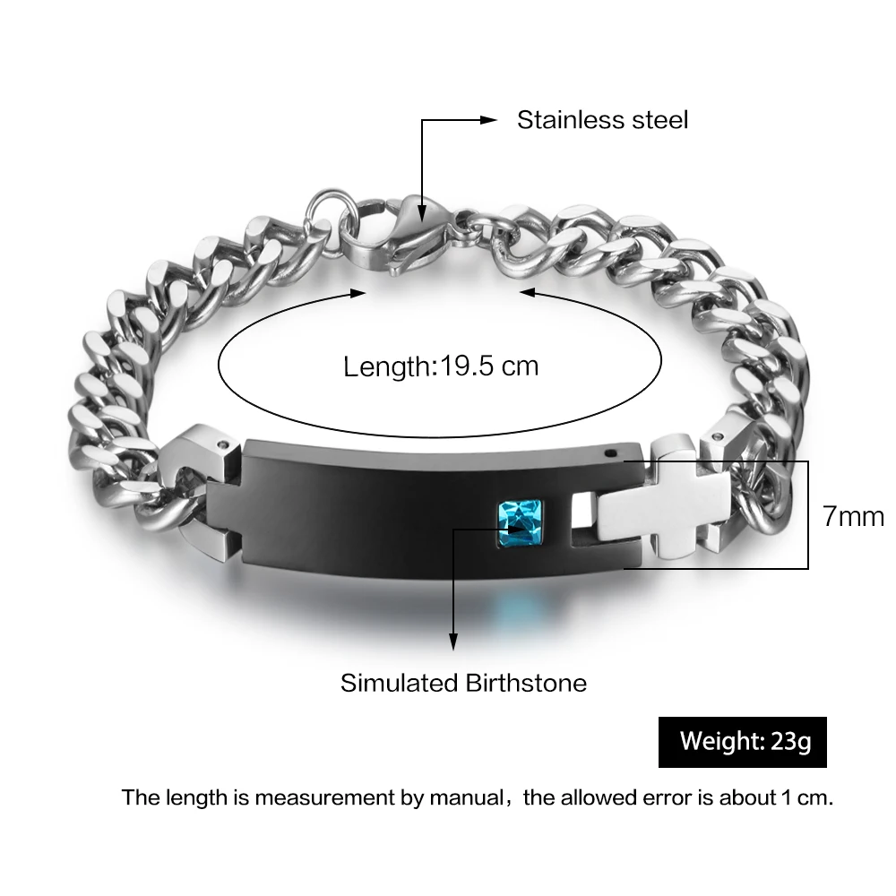Браслет из нержавеющей стали с гравировкой камня по дню рождения|Индивидуальные