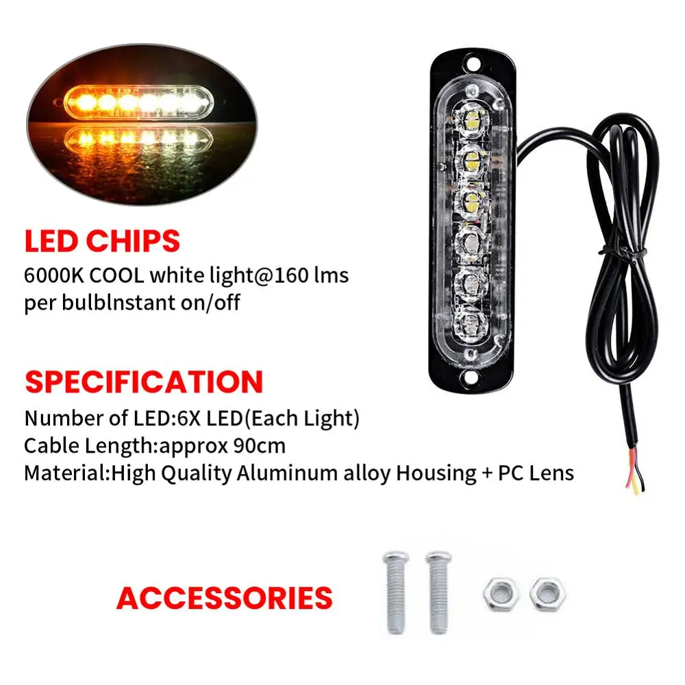 

10pcs Yellow White 6LED Car Truck Light Rectangular 18W 1000LM Waterproof IP67 Emergency Beacon Warning Hazard Flash Strobe Ligh