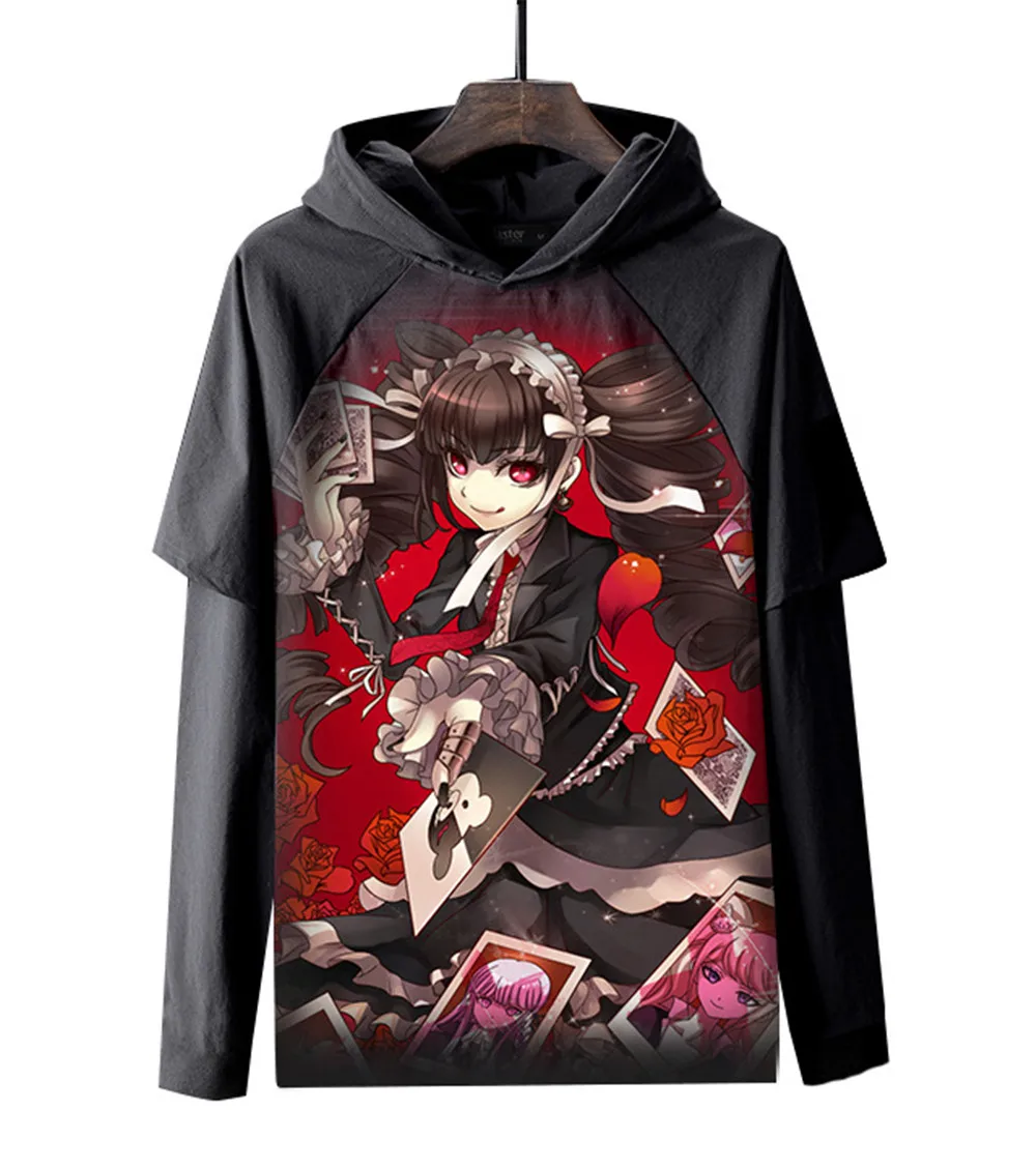 Косплей Аниме DanganRonpa 2 черная футболка с капюшоном и длинными рукавами для