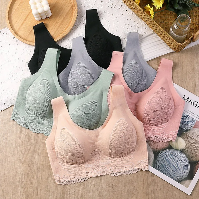 

Plus Size Bra 3XL4XL Seamless Bras For Women Underwear BH Sexy Lace Brassiere Push Up Bralette With Pad Vest Top Bra