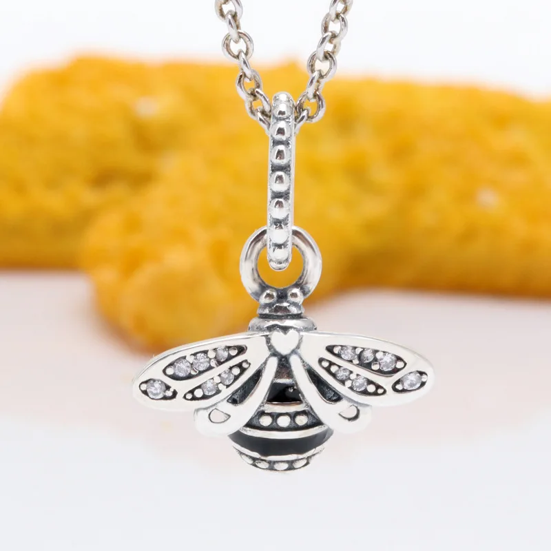 

Lorena S925 Silver Sparkling Queen Bee Creative Bee Charm Necklace Bracelet Women