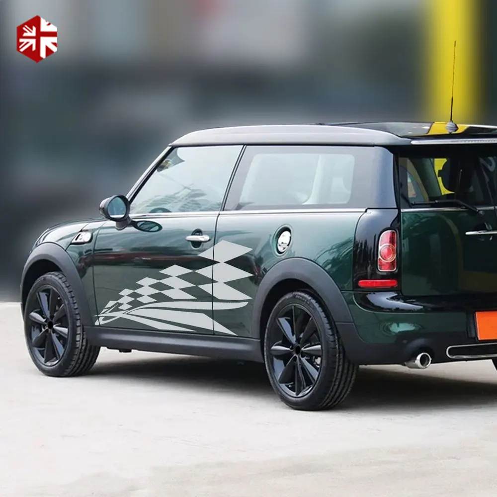 2X клетчатый флаг Стайлинг Автомобильная дверь боковые полосы Корпус Виниловая