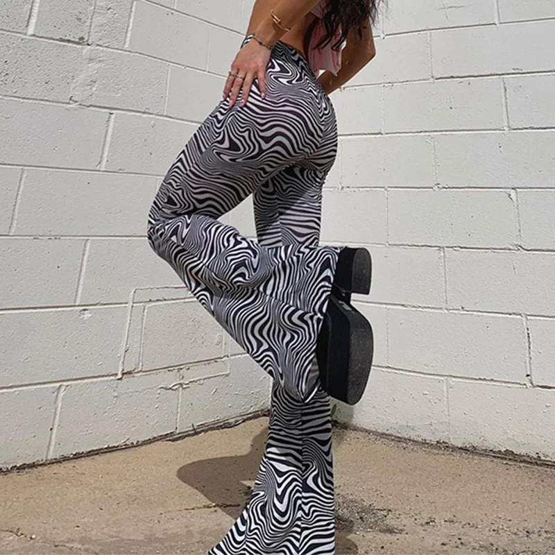 

Zebra Striped Printed Y2K Flare Sweatpants Summer Capris Paisley Pants For Women Tracksuit 2021Casual Bottom Female Streetwear