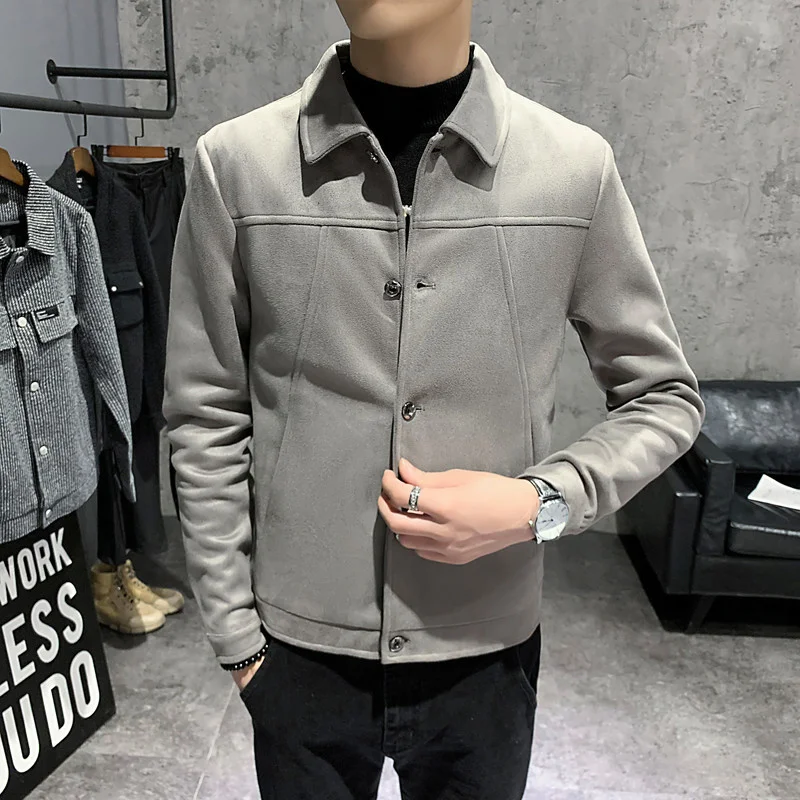 Мужское шерстяное пальто с отложным воротником повседневная куртка из смесовой