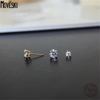 moveski new fashion tiny gold color round earrings 925 sterling silver sparkling cz stud earring for women wedding jewelry