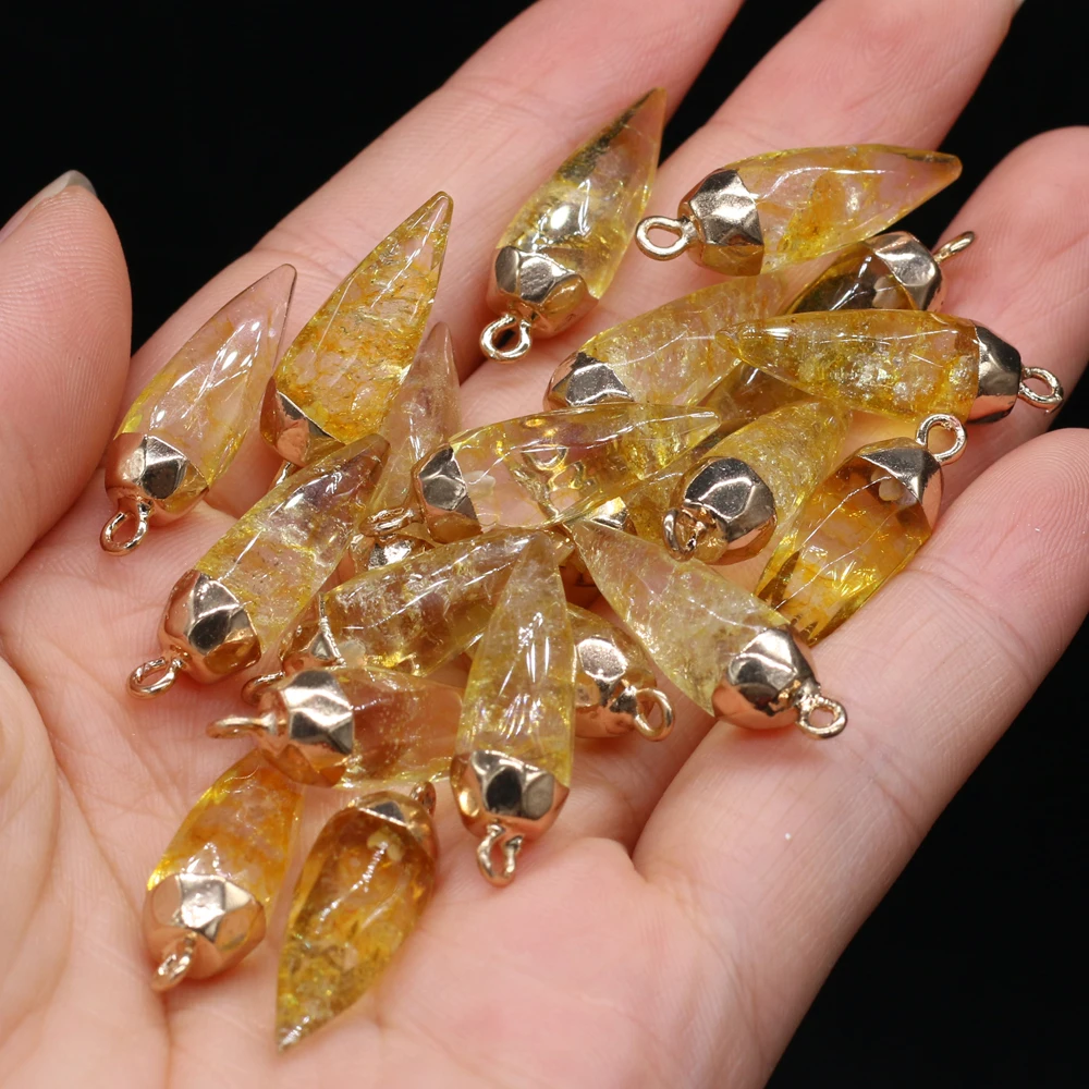

Natural Citrine Stone Necklaces Pendants Plating Golden Rhombus Shape Gem Stone Charms For Jewelry Making Bracelets
