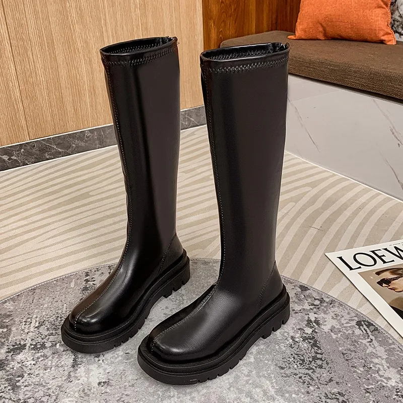 

2022 Winter Designer Women Chelsea Boots Knee-High Snow New Platform Fashion Chunky Warm Goth Botas Low Heels Femme Shoes Mujer