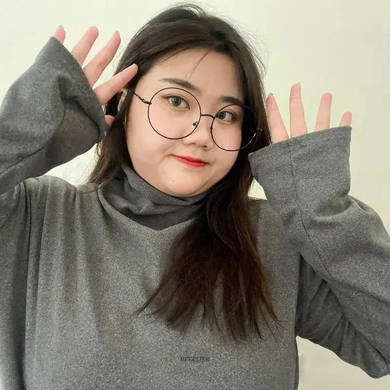 

Size 8XL 150KG Winter Fleece Top Solid Color Warm t shirt Big Size Femme tee Turtleneck Big Tops Casual Large t shirt