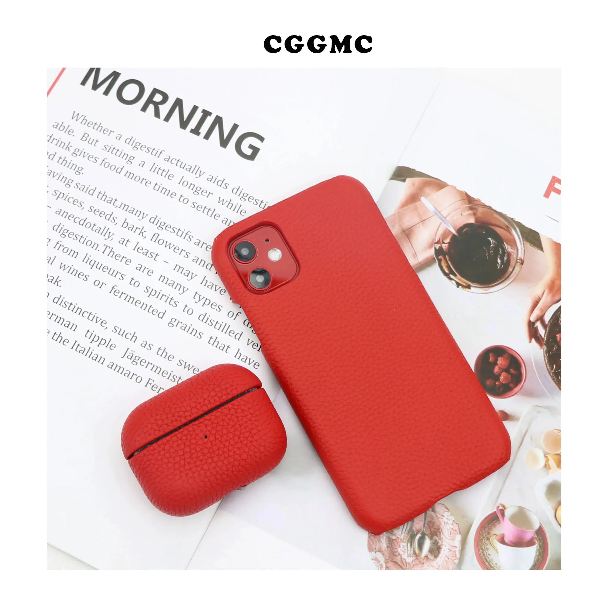 Monogrammed Grain Leather Case Set For Airpods 1 2 Pro and  Case for Iphone 11 12 13 Pro Max Protective Cover for Iphone/Airpods