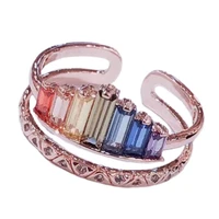 2020 new fashion rainbow micro diamond ring spring and summer ring adjustable opening