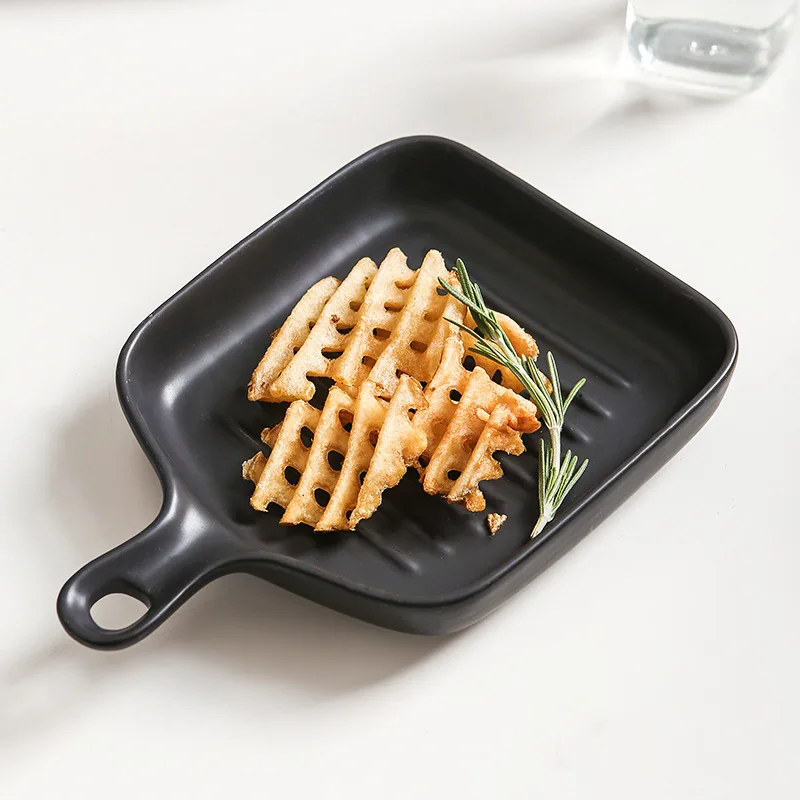

Nordic plate creative ceramic baking plate with handle baked rice plate oven baking plate ceramic plate