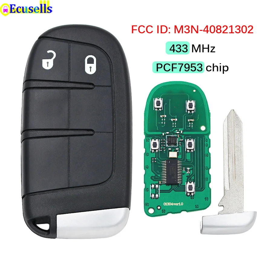 Умный пульт дистанционного управления с 2 кнопками 433 МГц для Dodge Jeep чипом 7953A / 46 GEN4