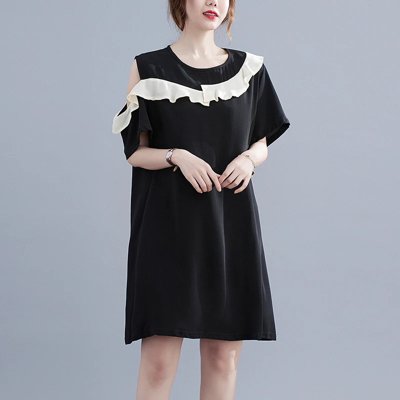 

Summer new style 140KG plus size ladies Korean casual mini dress 8XL 7XL 6XL 5XL fashion loose off-shoulder dress