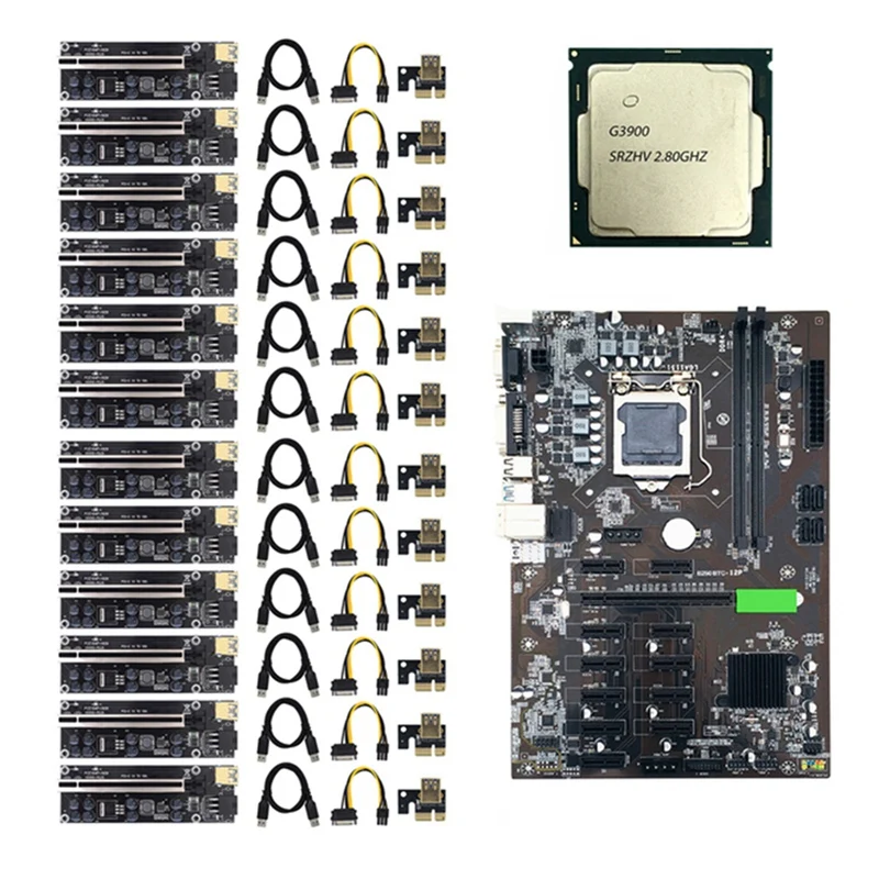 

B250 Mining Motherboard +G3900 CPU 1511 Pin+12 Set PCI-E Riser VER009S Plus GPU PCIE Card