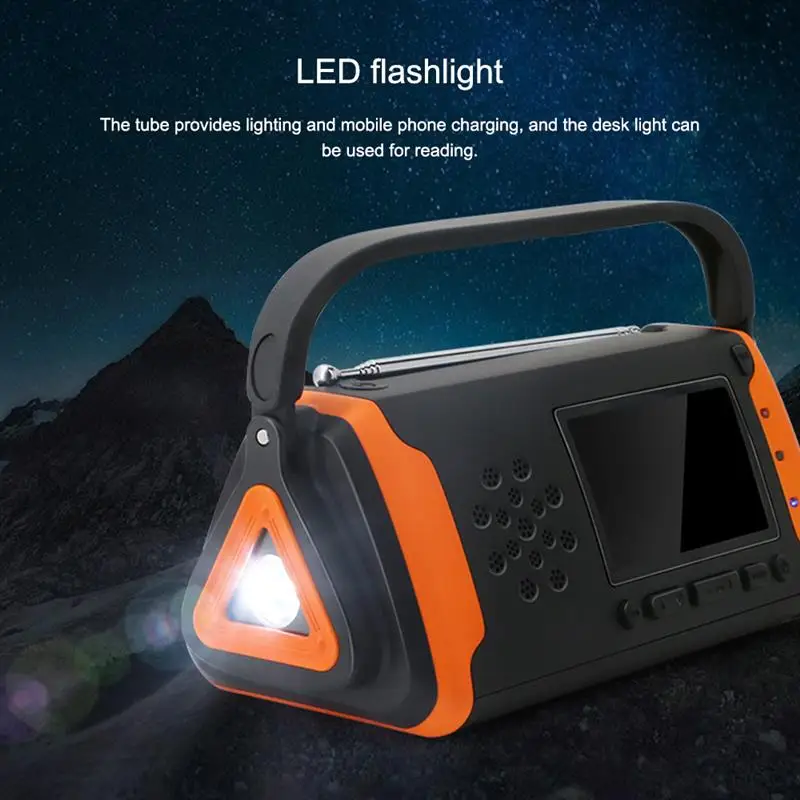 

Solar Radio Outdoor Portable Emergency LED Flashlight Hand Crank 4000Mah Long Endurance Power Bank NOAA Weather Alert FM/AM/WB