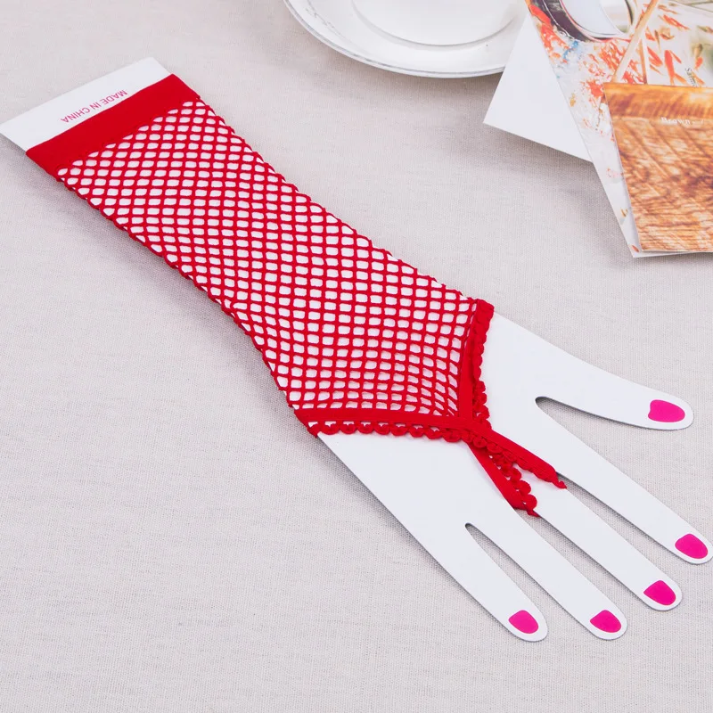 

Punk Goth Sexy Cool Charm Lady Disco Dance Costume Lace Fingerless Mesh Gloves Female Black Red
