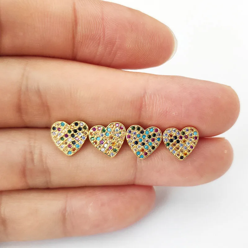 

10 Pairs Top Quality Gold tiny crystal Heart shape Earrings,Micro Pave Rainbow CZ cubic Zirconia Jewelry Women Gift ER914