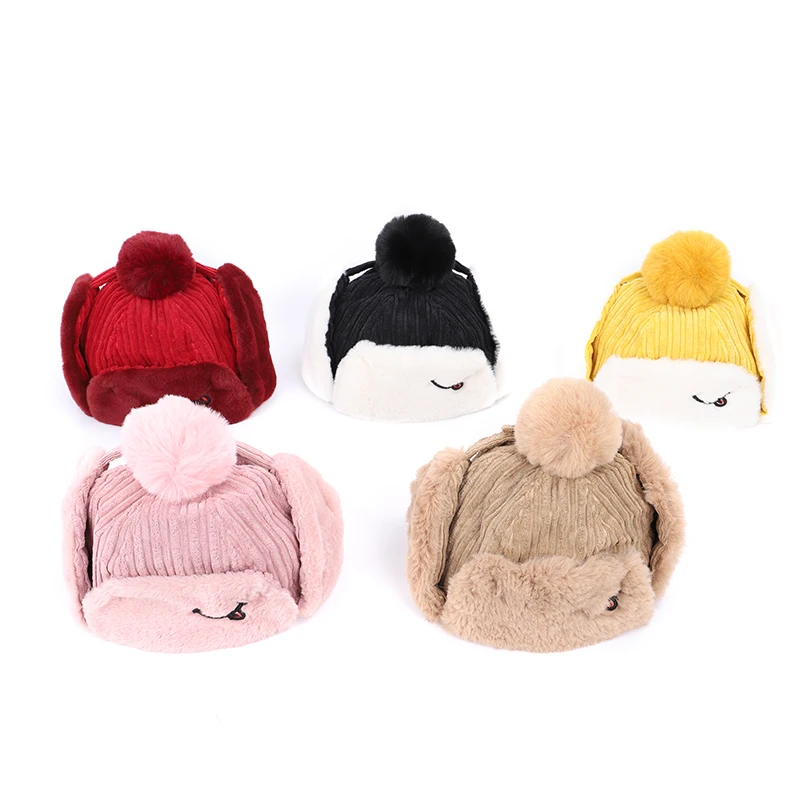 Детская зимняя шапка для мальчиков и девочек теплая хлопковая с помпонами