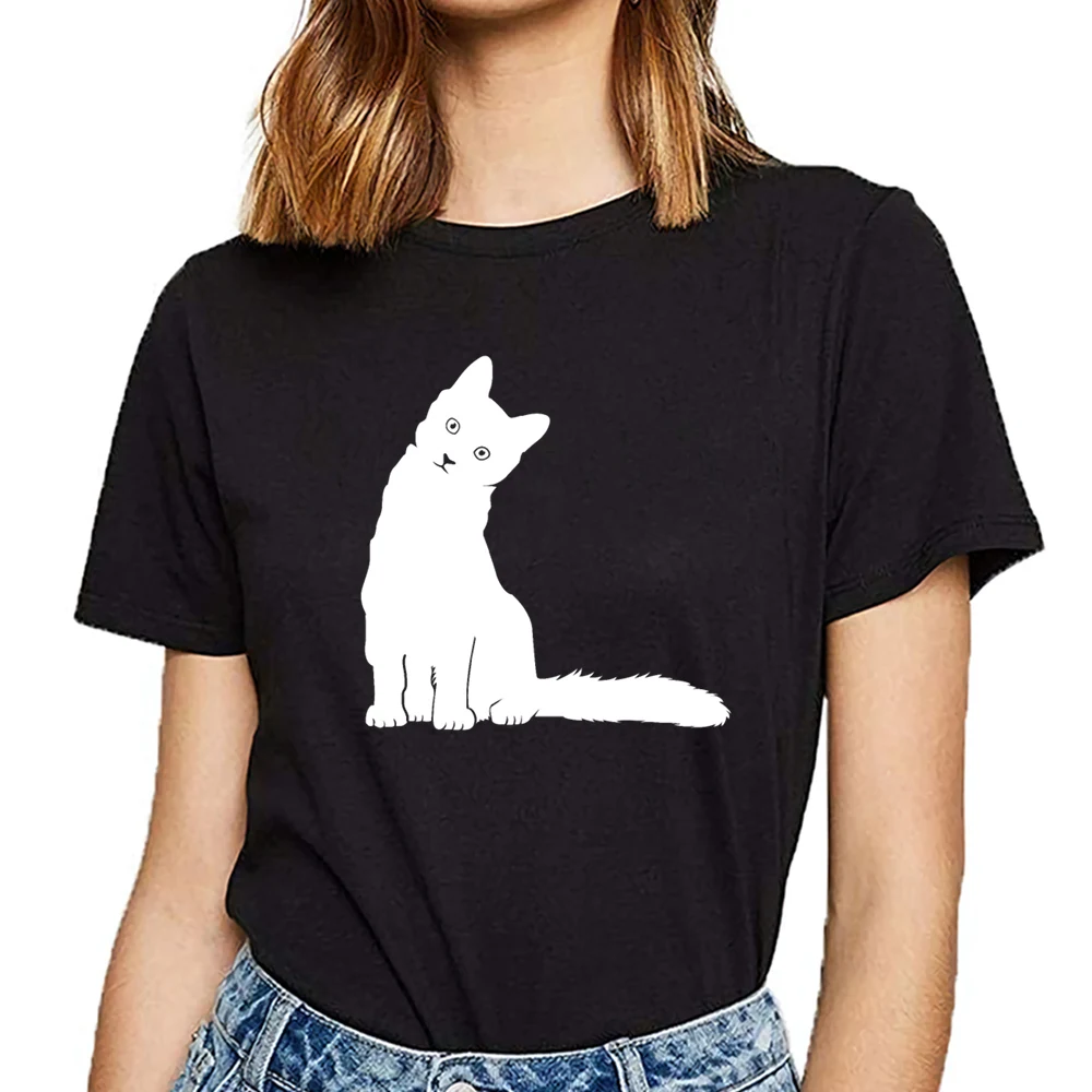 Женская футболка в стиле Харадзюку с изображением кота | одежда