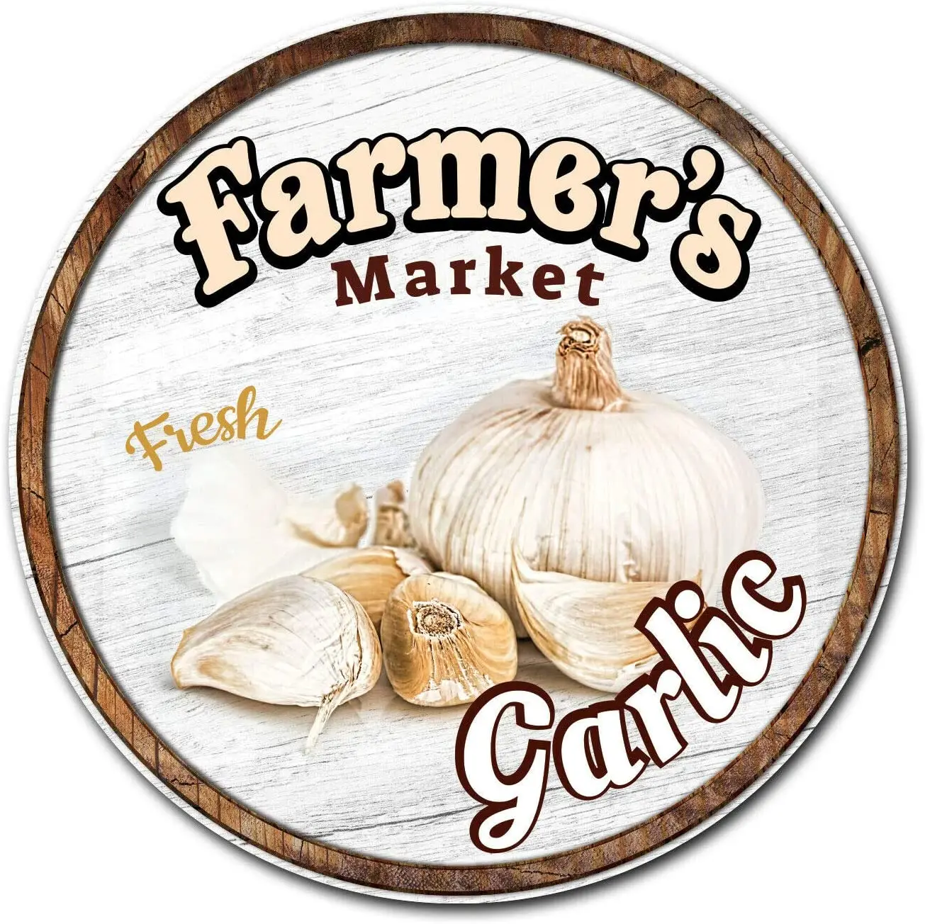 

Farmer's Market Garlic Iron Painting Circle Metal Plate Plauqe Novelty Round Tin Sign Vintage Retro Decor 12" Diameter