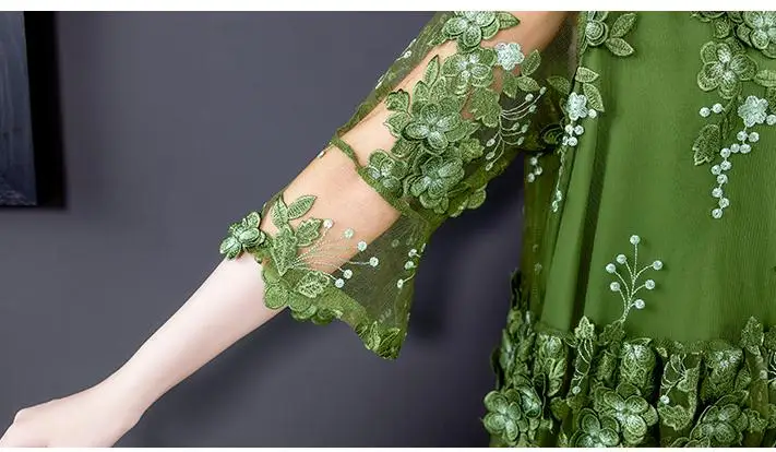 

Summer 2021 Ne Women Clothes Half Sleeve A Line Embroidery Green Orange Dress , Woman 4xl 5xl Mesh Dresses
