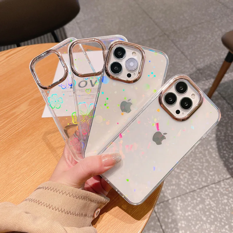 

Luxury Electroplating Laser Love Phone Case for Iphone XS Max XR X 11 12 13 Pro Max 8 7 Plus SE2 Transparent PC Back Cover
