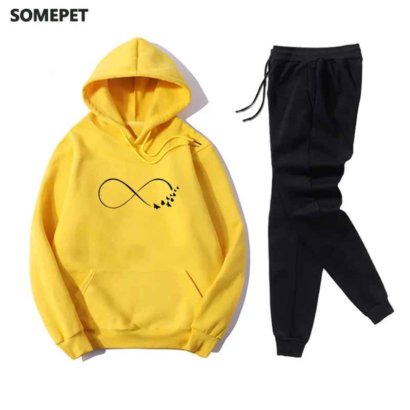 

Autumn And Winter Women Simple Butterfly Print Casual Sports sweater suit 2 pieces sets hoodies sweatshirt and pants suits hot