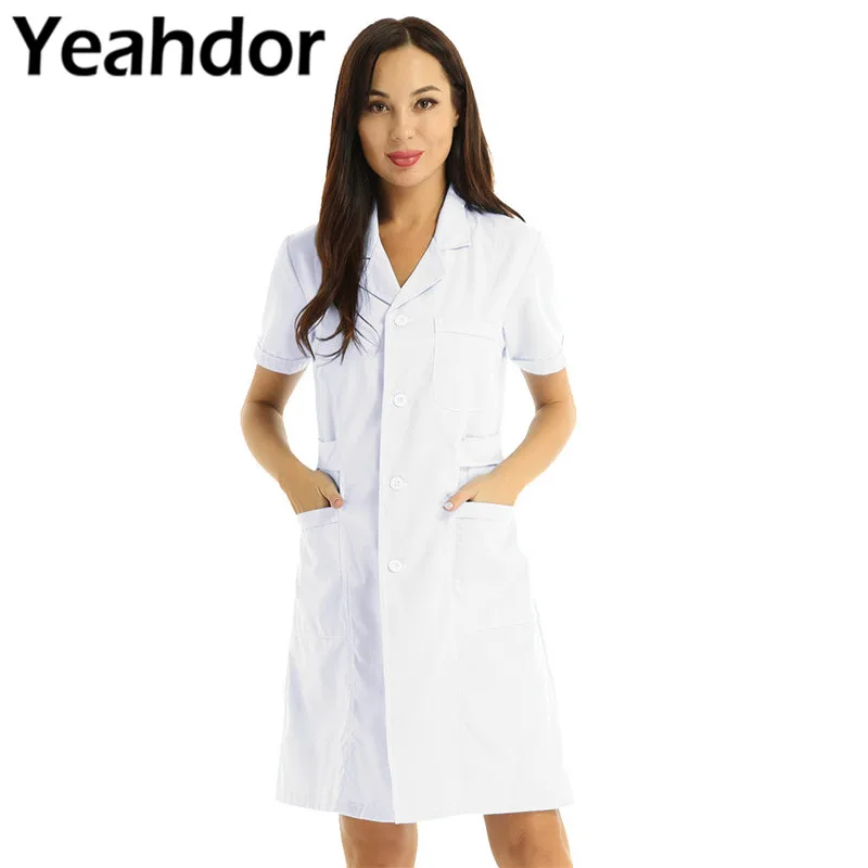 Женское однотонное платье с отложным воротником коротким рукавом и пуговицами