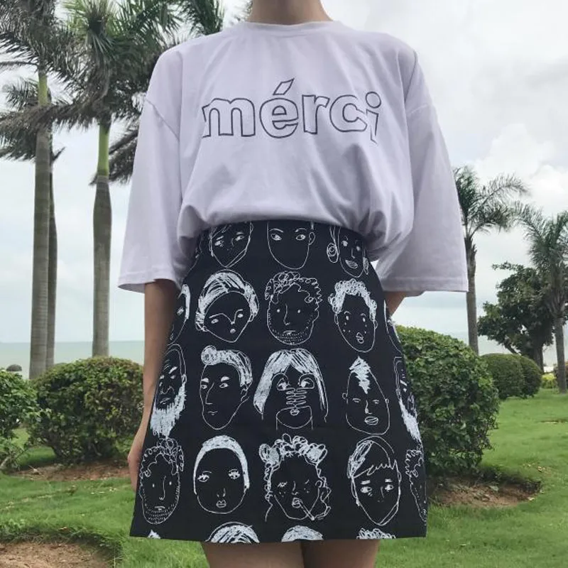 Корейская мода милый темперамент белый ЛД высокая талия изображение черепа для