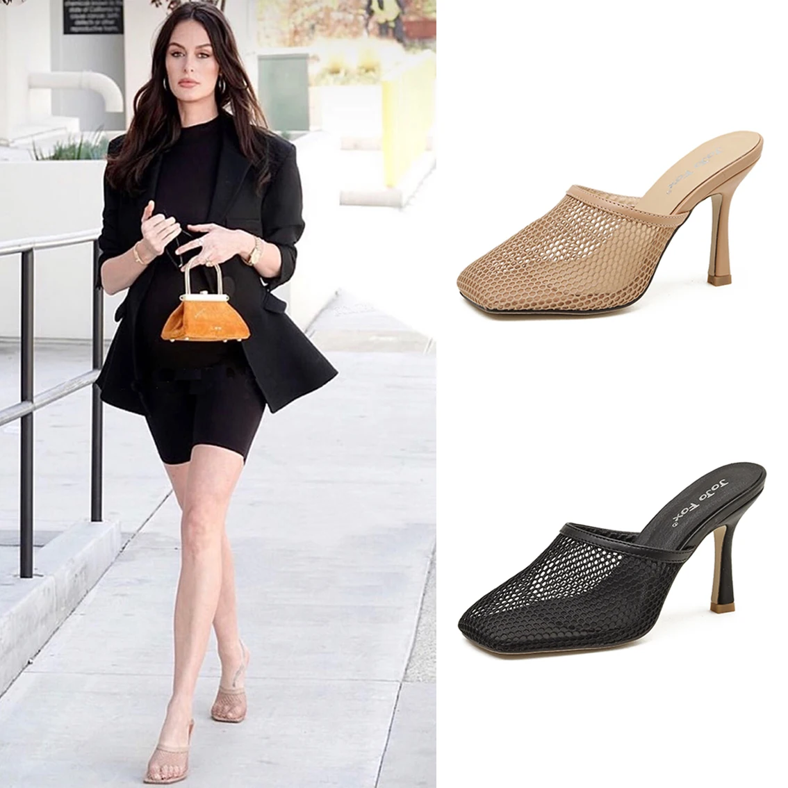 

Sexy Plus Size 35-41 Square Toe Mesh Women Slippers Stiletto Solid Color Sandals Casual Slides Summer Shoes For Women 2021