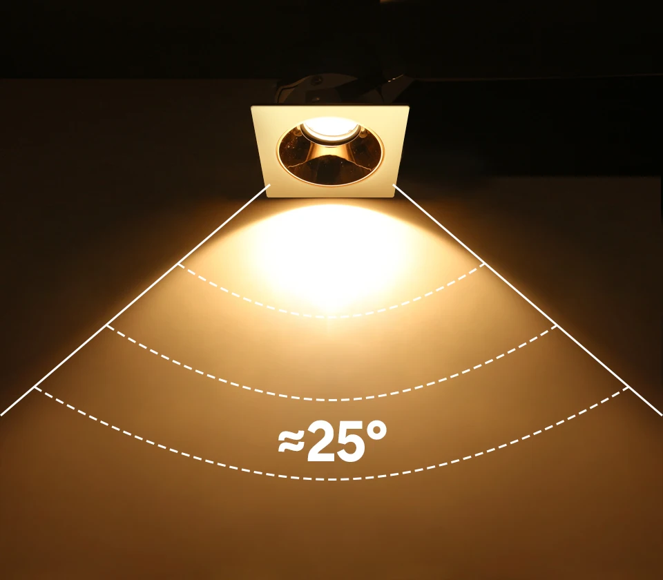 [DBF]2021 Anti-Glare Square Ceiling Spot Light Angle Adjustable Recessed Downlight 7W 12W 15W 18W for Hotel Pic Background Aisle bathroom ceiling light